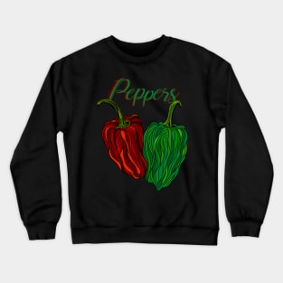 Peppers lettering, with drawn red & green peppers Crewneck Sweatshirt